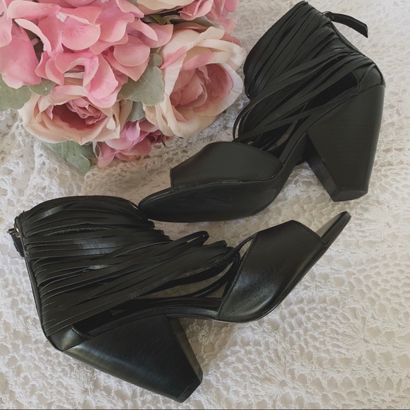 MATISSE SKYLINE SADDLE BLACK LEATHER OPEN TOE  BOOTIE SANDALS - Picture 2 of 13